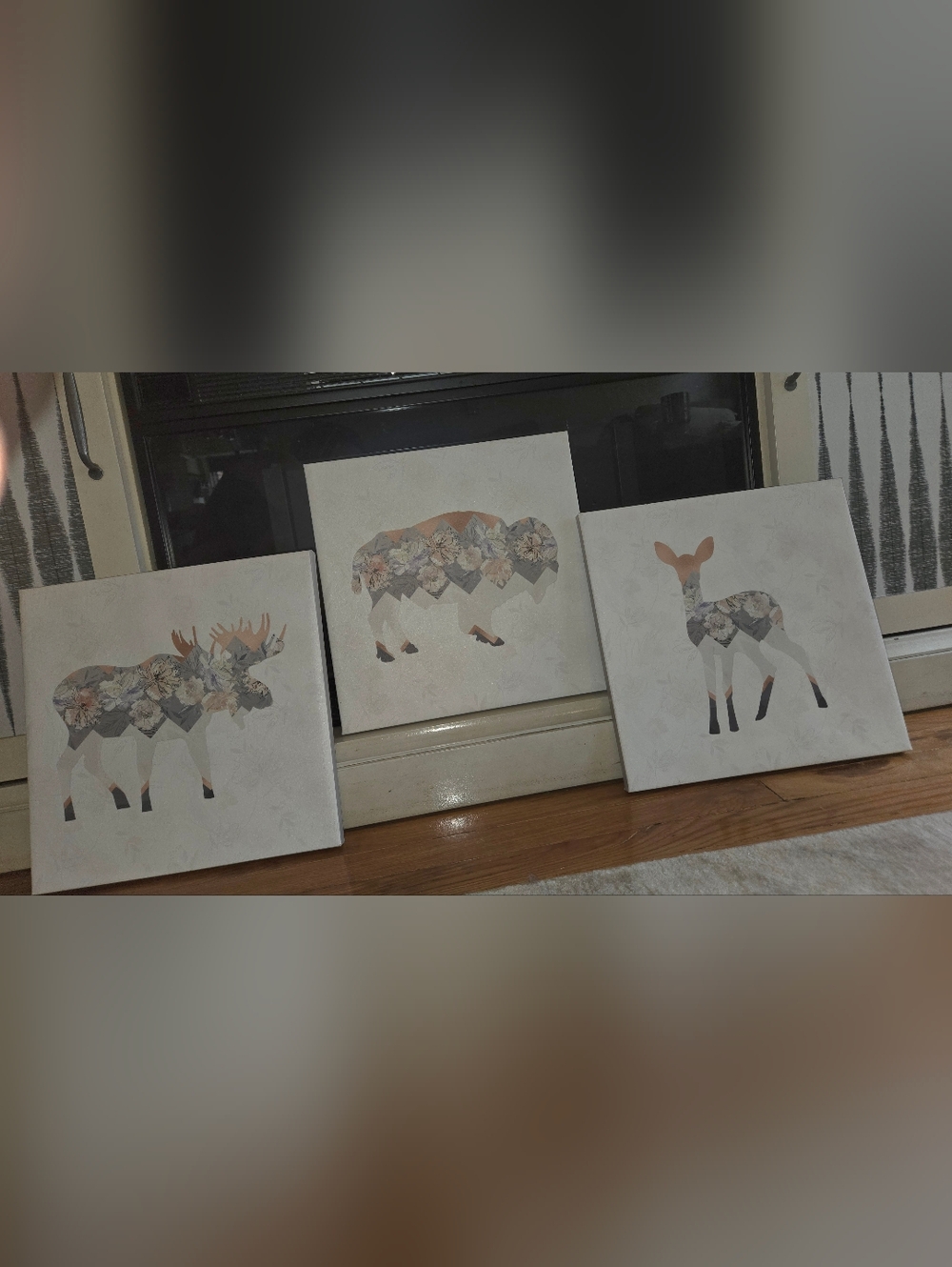 Modern Woodland Canvas Wall Art – Set of 3 (Moose, Deer & Buffalo)